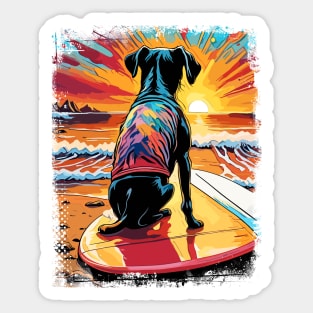 Dog Surfing Cute Colorful Comic Illustration Sticker